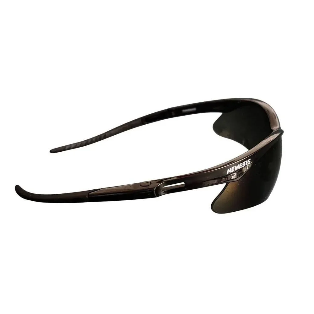 Nemesis Polished Black Gray Lens Sport Wrap Mens Biker Safety Sunglasses